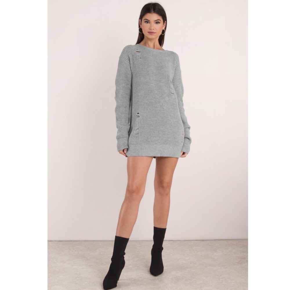 Oversized Distressed Grey Sweater Dress